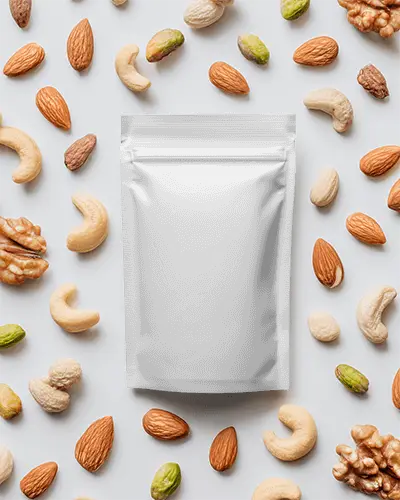 Resealable Stand Up Pouch Packaging Mockup For Nuts And Snack Foods Perfect For Retail Display
