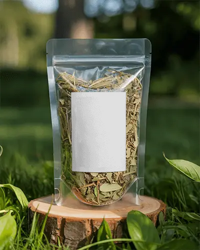 Clear Stand Up Pouch With Zipper Lock For Organic Herbs Dried Leaves And Natural Products