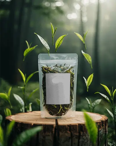 Transparent Zipper Lock Pouch Mockup For Premium Green Tea Leaf Products