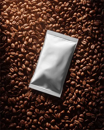 Premium Flexible Coffee Pouch Packaging Mockup On Coffee Beans Background For Branding