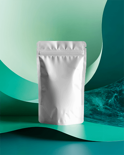 Modern White Pouch Mockup With Minimalist Design Set Against Green Abstract Background Clean And Professional Look