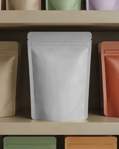 Resealable Standup Pouch Mockup For Food Packaging With Matte Finish And Flat Bottom Design