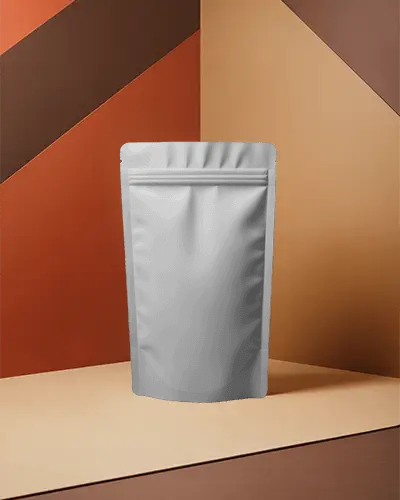 Blank Foil Pouch Mockup On Geometric Background For Label Branding Display