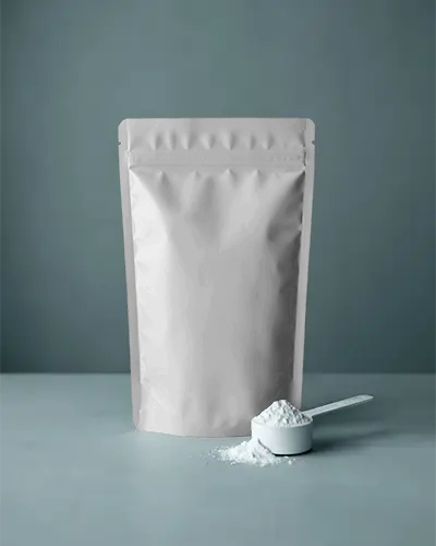 Resealable Stand Up Pouch Mockup With Measuring Spoon For Powder Packaging And Storage