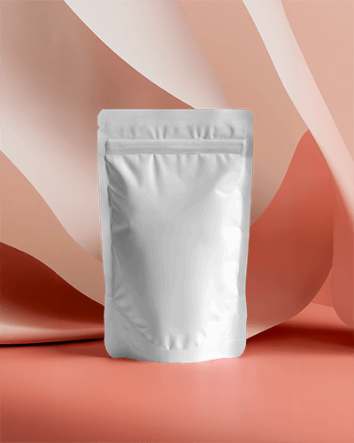 Elegant White Pouch Mockup With Soft Curved Fabric Backdrop Warm Tones And Luxurious Visual Appeal