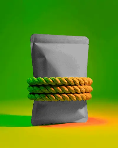Stand Up Pouch Packaging Mockup With Rope Around Front View Isolated