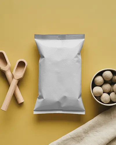 High Quality Retail Snack Pouch Mockup With Flat Lay Minimalist Kitchen Styling