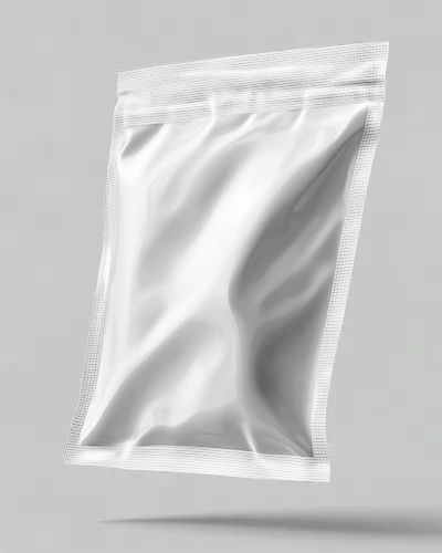 Floating Silver Foil Pouch Mockup Minimalistic Packaging Design Template With Realistic Lighting And Shadows
