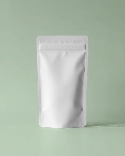 Pouch Mockup On Pastel Green Surface Soft Shadow Minimal Organic Packaging Style