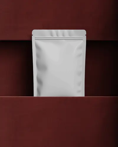 Ompact Pouch Mockup Nestled In Deep Red Fabric Folds Elegant And Minimal Styling