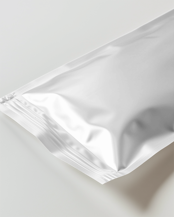 Shiny Foil Pouch Mockup Reflecting Soft Light Perfect For Glamorous Branding