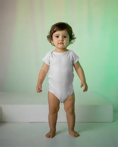 Minimalistic Baby Onesie Mockup Showcasing Kids Apparel In Studio Lighting Background