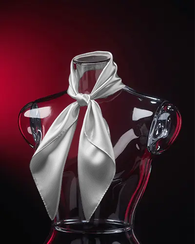 Elegant Scarf Mockup Knotted On Glass Mannequin With Dramatic Red And Black Studio Background