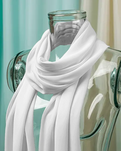 Premium Scarf Mockup Stylish Accessory Arranged On Transparent Display Form With Curtain Backdrop