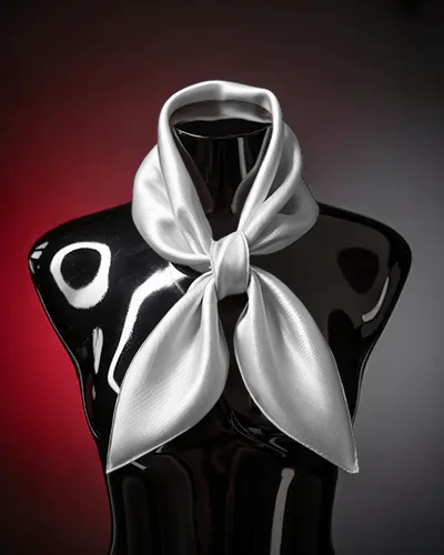 Premium Scarf Mockup Silky Accessory Arranged On Dark Display Form In Studio With Moody Light