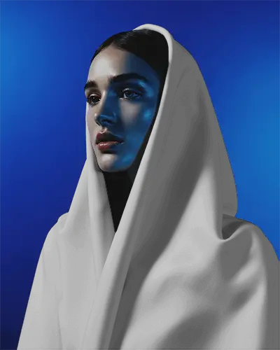 High Fashion Scarf Mockup Luxurious Texture Wrapped Around Portrait Studio Shoot