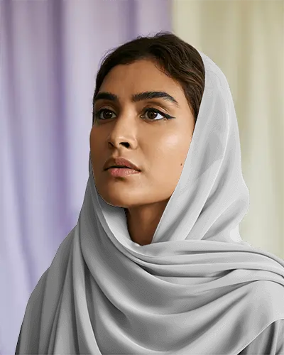 Elegant Soft Fabric Scarf Mockup Around Head And Shoulders For Modest Fashion