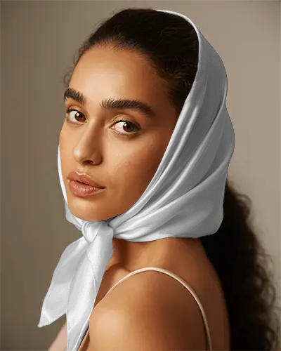 Smooth Satin Fabric Scarf Mockup As Headwrap To Enhance Female Fashion Look