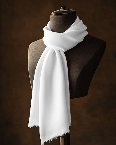 Classic Elegant Scarf Mockup On Tailors Mannequin Against Warm Brown Studio Backdrop Soft Texture And Luxurious Drape