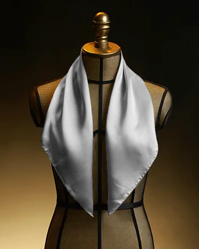 Elegant Silk Scarf Mockup For Fashion Showcase Display On Vintage Mannequin Smooth Satin Texture