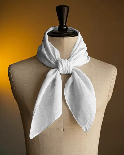 Elegant Scarf Mockup Tied Around Mannequin Neck In Studio Lighting With Warm Gradient Backdrop