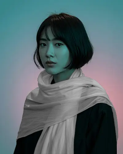 Modern Scarf Mockup Stylish Woman With Long Scarf Over Shoulders Against Gradient Background