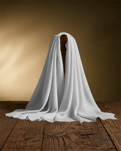 Elegant Scarf Mockup Long Fabric Draped Over Wooden Stand In Studio With Warm Brown Background