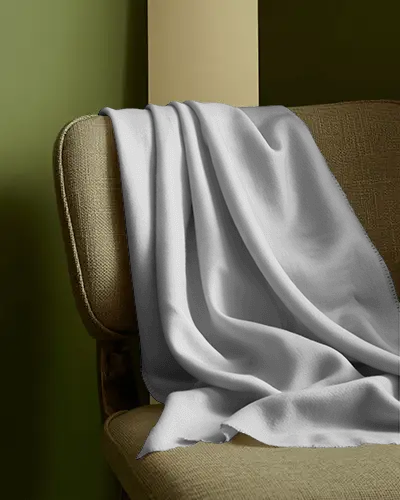 Elegant Scarf Mockup Soft Fabric Draped Over Armchair In Stylish Home Interior Green Wall Backdrop