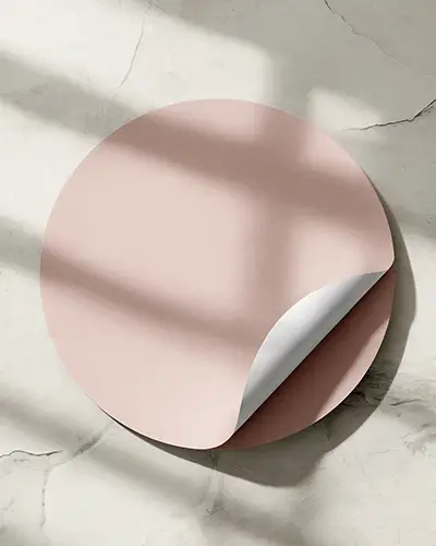 Sunlit Concrete Backdrop Round Sticker Mockup Peeled Edge Detail Soft Shadow Modern Warm Aesthetic 0118