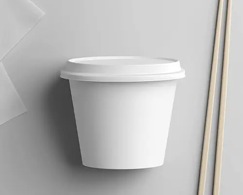 Minimal Paper Cup Sticker Mockup With Chopsticks On Gray Background Clean And Modern Takeaway Branding Scene 0135