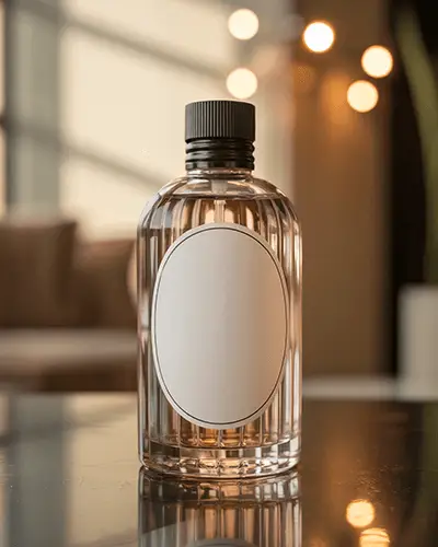 Round Label Sticker Mockup On Bottle With Blur Background Lights 0159