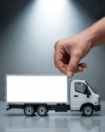 Hand Holding Truck Sticker Mockup Soft Focus Background 0179