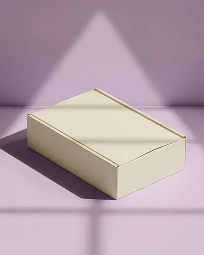 Minimal Packaging Box Sticker Mockup On Beige Mailer With Multiple Labels In Sunlit Purple Studio 0209