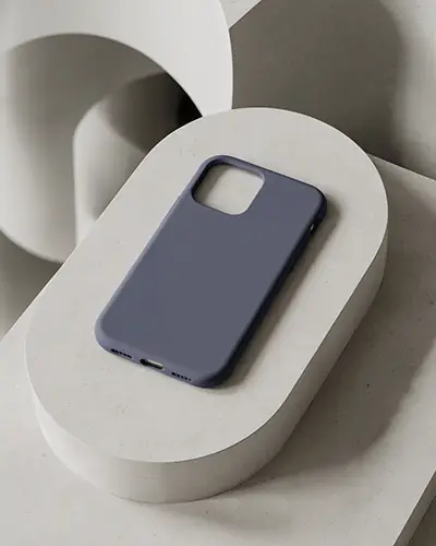 Minimalist Phone Case Sticker Mockup On Dark Blue Cover Placed On Abstract Concrete Display 0212