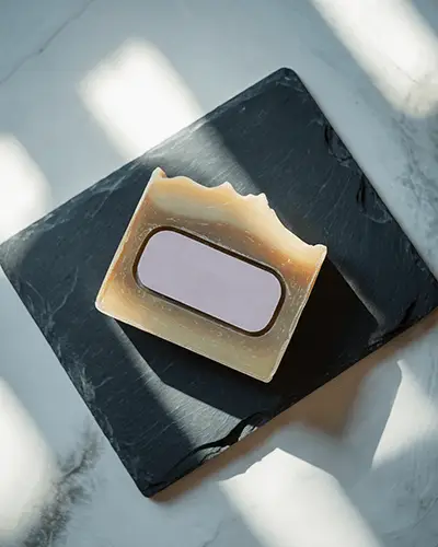 Luxury Soap Bar Sticker Mockup With Custom Label Design On Stone Surface For Elegant Packaging 0216