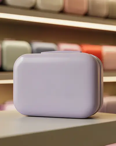 Branding Sticker Mockup On Rounded Storage Case In Soft Lit Retail Space With Organized Layout 0228