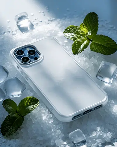 Frosty Minty Phone Sticker Mockup On Ice With Cold Blue Lighting And Refreshing Winter Ambience 0281