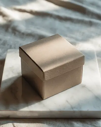 Elegant Product Box Sticker Mockup With Top And Side Labels In Natural Sunlight On White Surface 0284