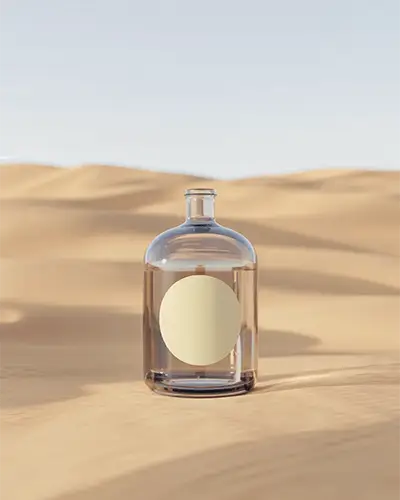 photorealistic-transparent-bottle-sticker-mockup-in-wide-desert-open-space-setting