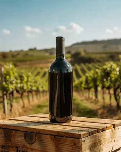 wine-bottle-mockup-on-wooden-crate-with-vineyard-background-for-label-design