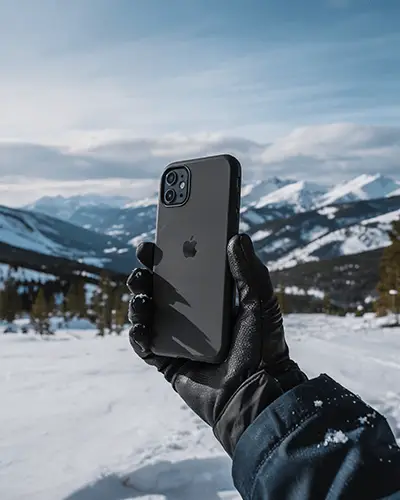 Waterproof Winter Glove Held Iphone Case Winter Mountain Landscape Durable Iphone Cover