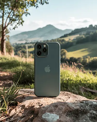 Sleek Iphone Sticker Mockup On Natural Rock Outdoor Landscape Background For Design Display