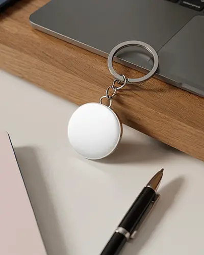 Custom Metal Keychain Mockup For Branding And Personalized Gift Design Presentation