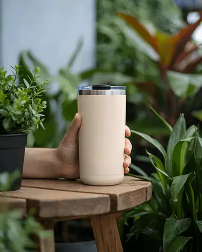 Stainless Steel Travel Tumbler With Insulated Double Wall Design For Hot Cold Beverages Mockup