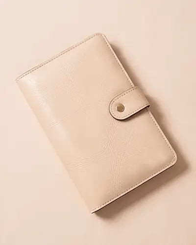 Premium Quality Leather Wallet With Secure Button Closure Minimalist Wallet Design Sticker Mockup