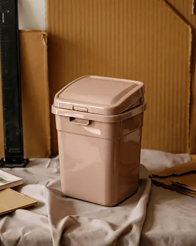 Compact Durable Plastic Trash Bin With Locking Lid For Home And Office Organized Space Use