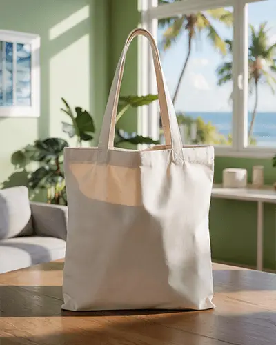 Eco Friendly Cotton Tote Bag Sticker Mockup With Long Handles For Everyday Use