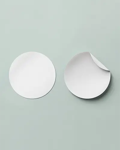 Realistic Circular Sticker Mockup Layout With Peeling Corner For Custom Graphics And Labels