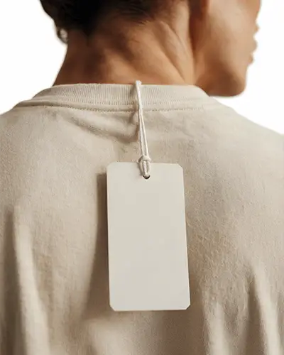 Closeup Clothing Tag Sticker Mockup On Back Side Of Tshirt