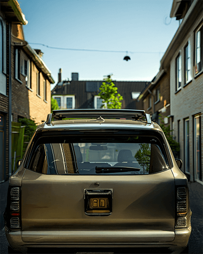 Adventure Suv Sticker Mockup Classic Off Road Vehicle With Rear Decal In Cityscape